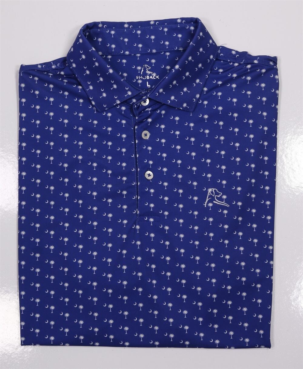 Rhoback Blue South Carolina Crescent Palmetto Golf Polo Shirt Mens Large